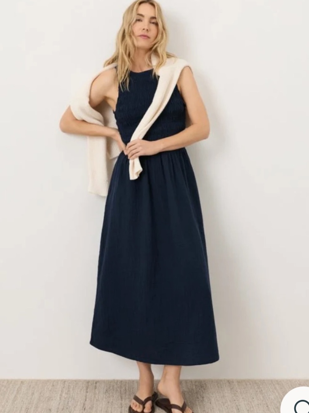Pact Organic Coastal Double Gauze Smocked Dress